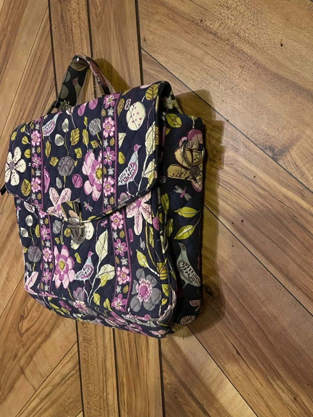 Vera Bradley Night and Day Bird Quilted Messenger Bag Purple Floral